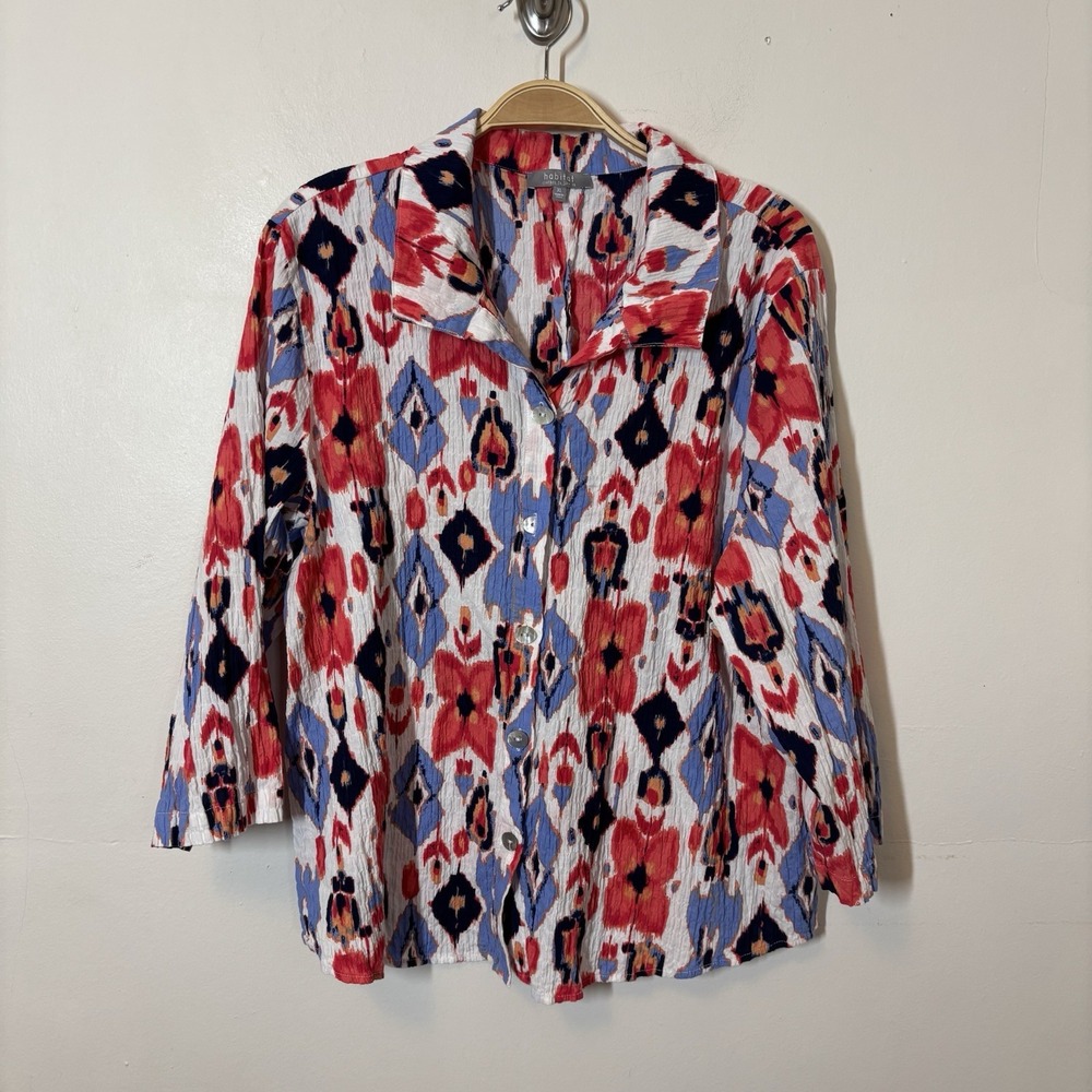 Habitat Women's Ikat Button Swing Blouse Colorful‎ Art to Wear XL